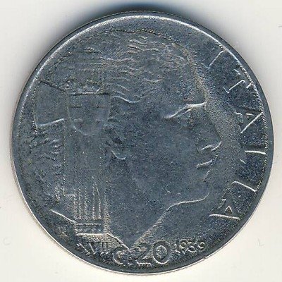Италия 20 чентезимо 1939 год (не магнетик)