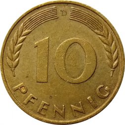 ФРГ 10 пфеннигов 1966 год - D