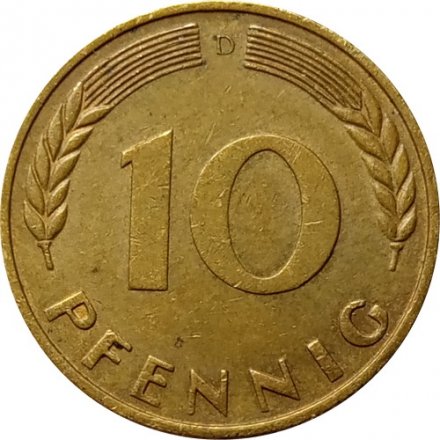 ФРГ 10 пфеннигов 1966 год - D