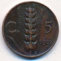 Италия 5 чентезимо 1928 год