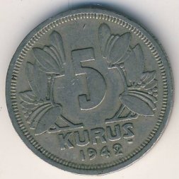 Турция 5 куруш 1942 год