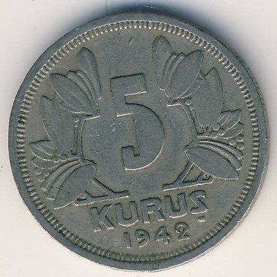 Турция 5 куруш 1942 год