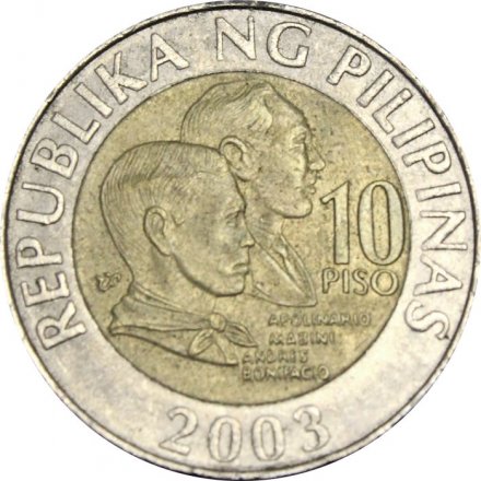 Филиппины 10 песо 2003 год - Мабини и Бонифасио