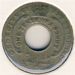 Британская Западная Африка 1/10 пенни 1945 год