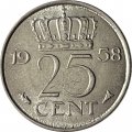 Нидерланды 25 центов 1958 год