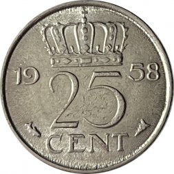 Нидерланды 25 центов 1958 год