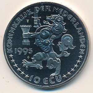 Нидерланды 10 экю 1995 год - 50 лет освобождению. Королева Вильгельмина