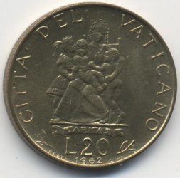 Ватикан 20 лир 1962 год - Папа Иоанн XXIII