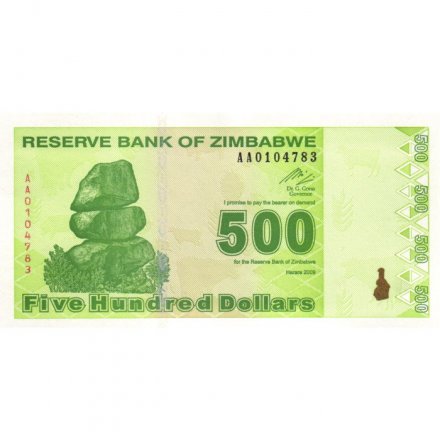 Зимбабве 500 долларов 2009 год - UNC