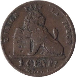 Бельгия 1 сантим 1902 год DES BELGES 