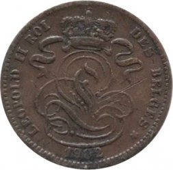 Бельгия 1 сантим 1902 год DES BELGES 