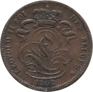 Бельгия 1 сантим 1902 год DES BELGES 