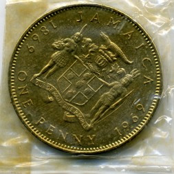 Ямайка 1 пенни 1969 год - 100 лет чеканки монет Ямайки