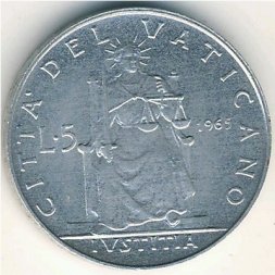 Ватикан 5 лир 1965 год
