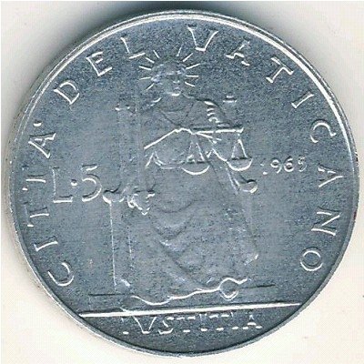Ватикан 5 лир 1965 год
