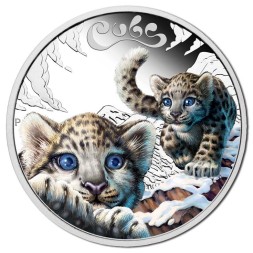 Монета Тувалу 50 центов 2016 год - Детёныши - Снежный леопард