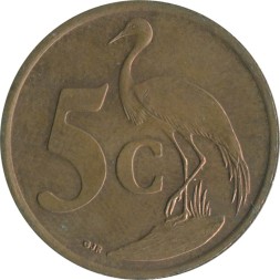 ЮАР 5 центов 2008 год - Райский журавль