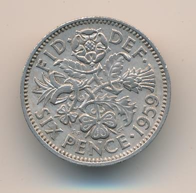 Великобритания 6 пенсов 1959 год