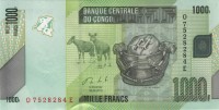 Конго 1000 франков 2013 год - Окапи. Шкатулка каниока. Жако (серый попугай) UNC