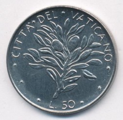 Монета Ватикан 50 лир 1970 год - Папа Павел VI