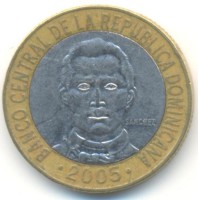 Монета Доминиканская республика 5 песо 2005 год - Франсиско Санчес
