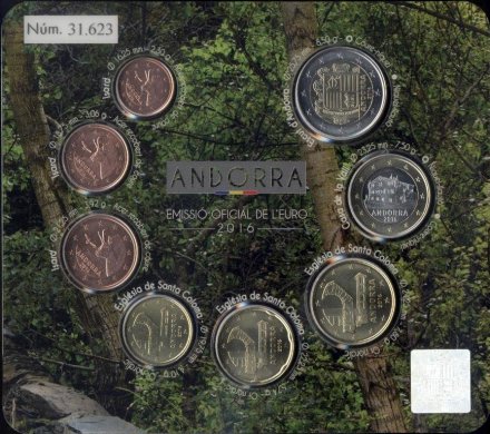 Евро серия Андорра 2016 года (8 монет) в банковской упаковке