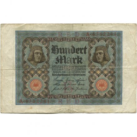 Германия 100 марок 1920 год - Бамбергский всадник - F+