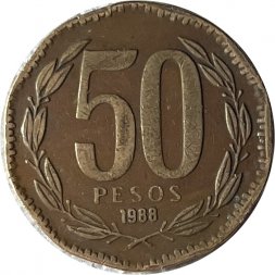 Чили 50 песо 1988 год