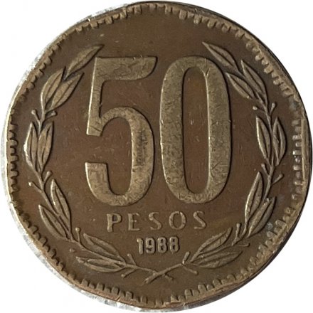 Чили 50 песо 1988 год
