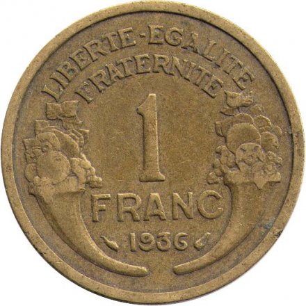 Франция 1 франк 1936 год