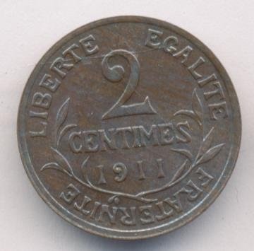 Франция 2 сантима 1911 год