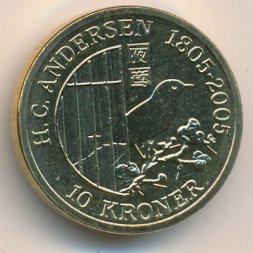 Дания 10 крон 2007 год - Сказки Г.Х.Андерсена. Соловей