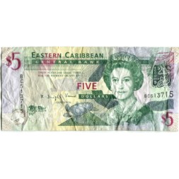 Восточные Карибы 5 долларов 2008 год - VF