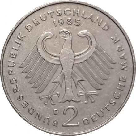 ФРГ 2 марки 1985 год - Курт Шумахер, 30 лет Федеративной Республике (1949-1979) - D