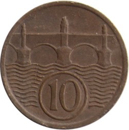 Монета Чехословакия 10 гелеров 1937 год