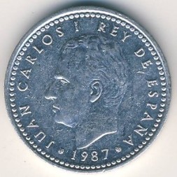 Монета Испания 1 песета 1987 год - Хуан Карлос I