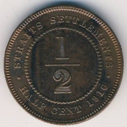 Стрейтс-Сетлментс 1/2 цента 1916 год