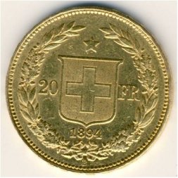 Швейцария 20 франков 1894 год