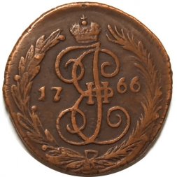Денга 1766 год ЕМ Екатерина II (1762 - 1796) - VF+