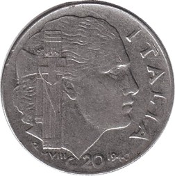 Монета Италия 20 чентезимо 1940 год - Король Виктор Эммануил III (магнетик)