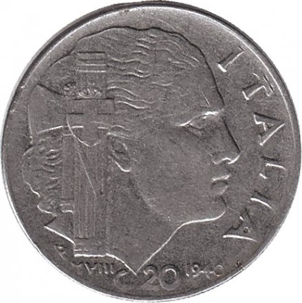 Италия 20 чентезимо 1940 год - Король Виктор Эммануил III (магнетик)