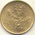 Италия 20 лир 1993 год