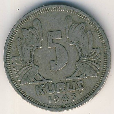 Турция 5 куруш 1943 год