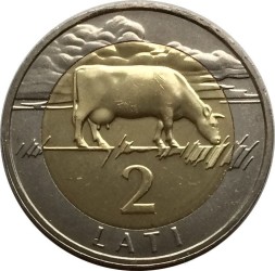 Монета Латвия 2 лата 2009 год - Корова