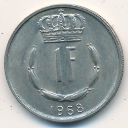 Монета Люксембург 1 франк 1968 год - Великий герцог Жан