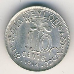Цейлон 10 центов 1914 год