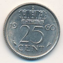 Нидерланды 25 центов 1960 год
