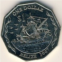 Монета Белиз 1 доллар 2007 год - Корабль