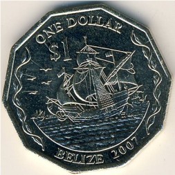 Белиз 1 доллар 2007 год - Корабль