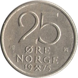 Норвегия 25 эре 1975 год